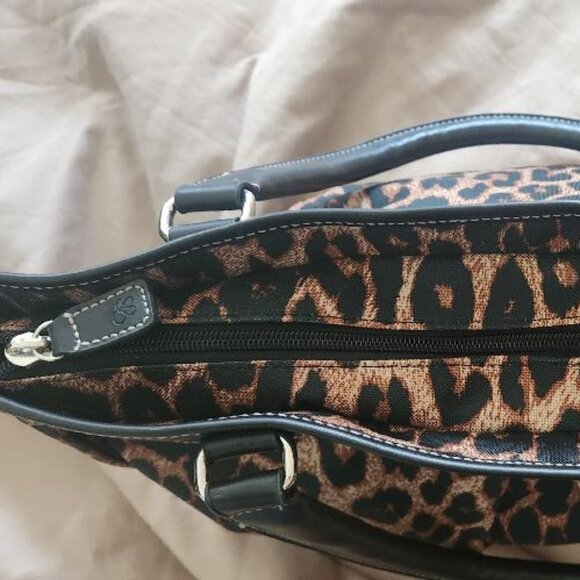 Jessica Simpson Leopard Faux Black Leather Tote Handbag - Picture 6 of 16